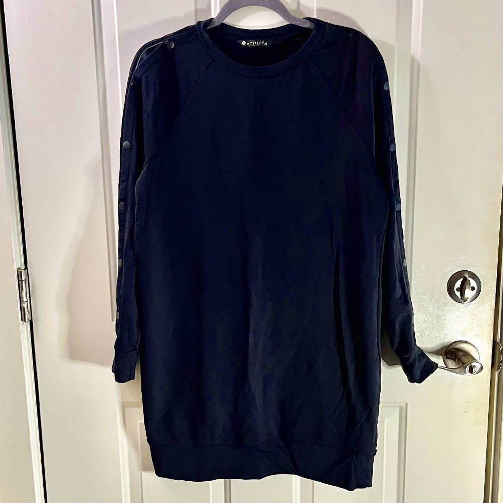 Athleta Snappy SZ S Sweatshirt Dress Snaps Down Sleeves Above The Knee